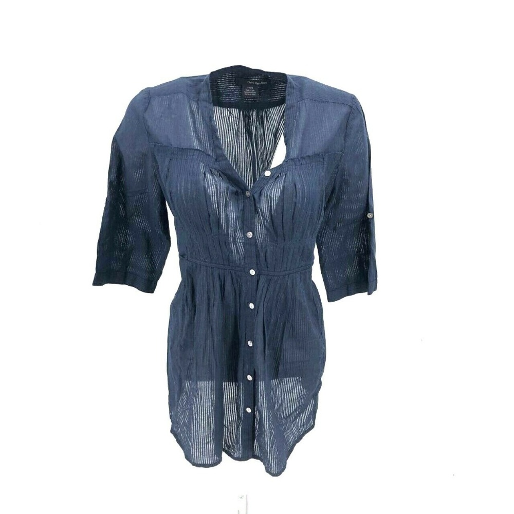 Calvin Klein Tie Waist Button Down Tunic Top Sz PM